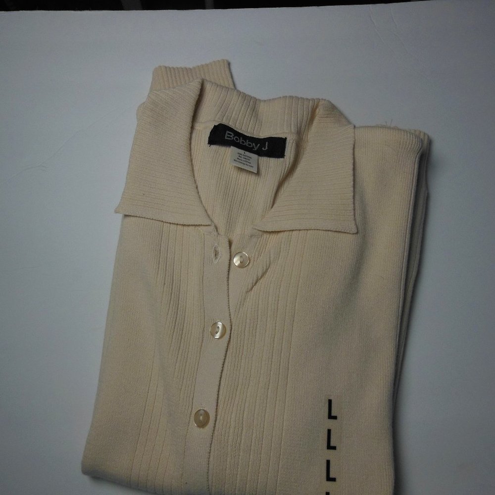 Bobby J short sleeve button up sweater woman Large
